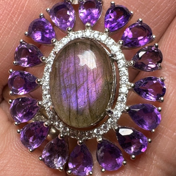 Labradorite & Amethyst 925 Silver Pendant Genuine Gems - Picture 5 of 11